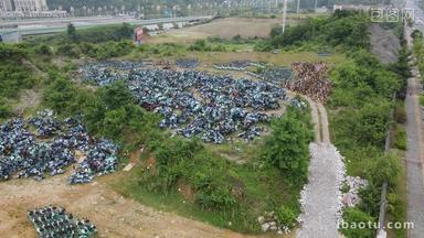 4K原素材废弃的共享单车堆积场